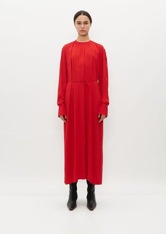 Gathered-Neck Crepe Dress