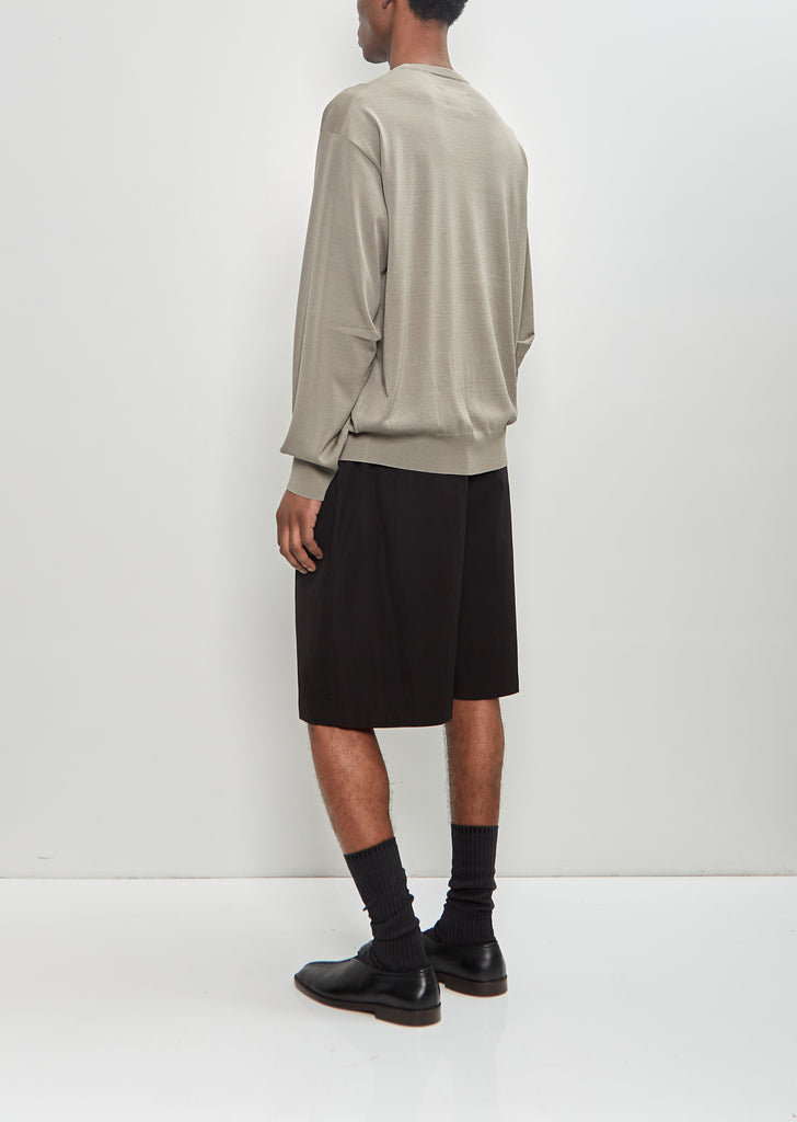 Wool Silk Knit Tucked Long Sleeve — Greige