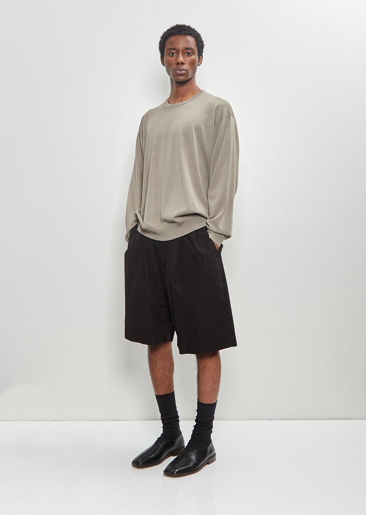 Wool Silk Knit Tucked Long Sleeve — Greige