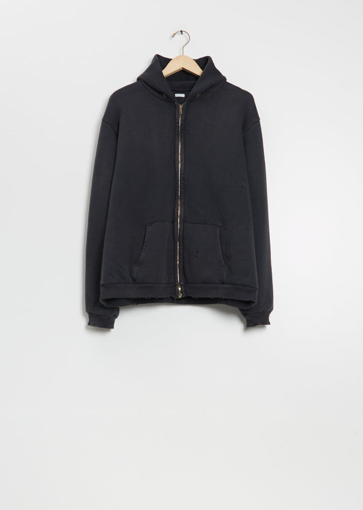 Vintage Zip Cotton Sweat Hoodie — Black