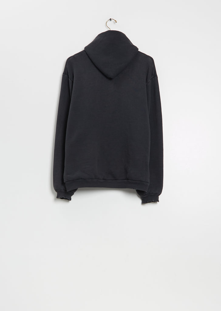 Vintage Zip Cotton Sweat Hoodie — Black