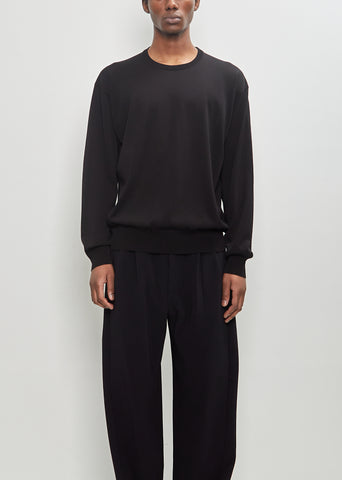 Wool Silk Knit Tucked Long Sleeve — Black