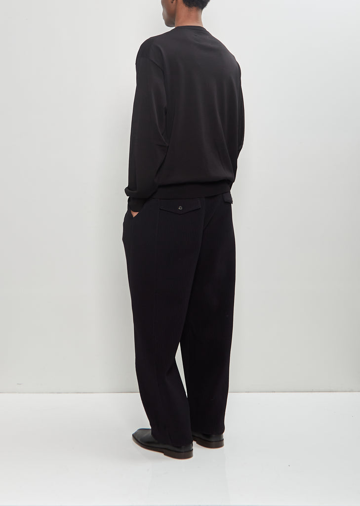 Wool Silk Knit Tucked Long Sleeve — Black