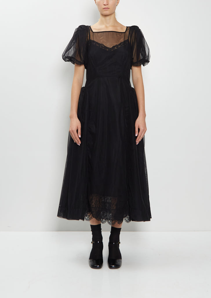 Bow Puff Sleeve Hip Detail Tulle Dress