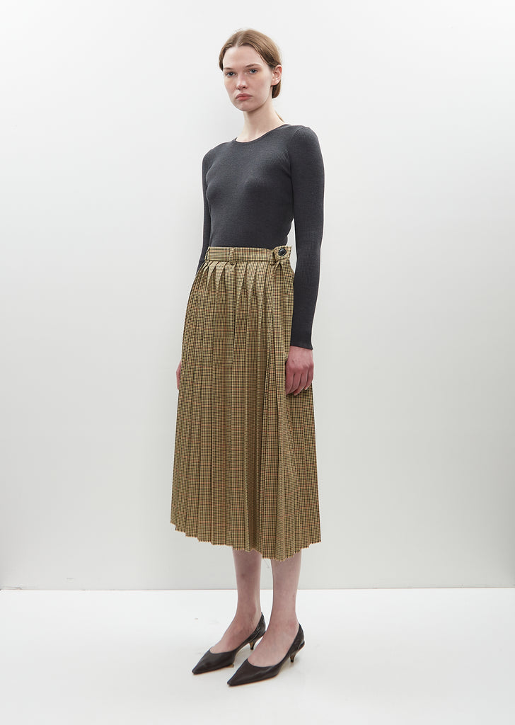 Houndstooth Poly Pleated Skirt