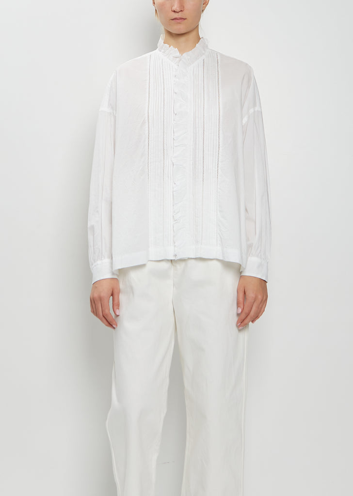 Cotton Ruffle Pintuck Shirt — White