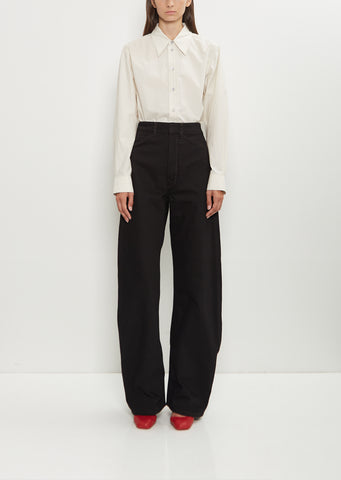 High Waisted Curved Denim Pants — Black
