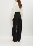 High Waisted Curved Denim Pants — Black