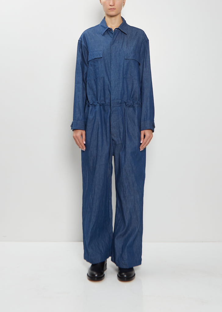 Cotton Denim Flap Pockets All-In-One