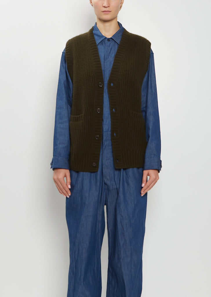 Cashmere Rib Stitch Cardigan Vest
