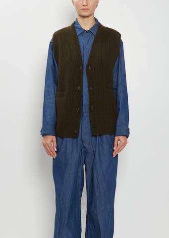 Cashmere Rib Stitch Cardigan Vest