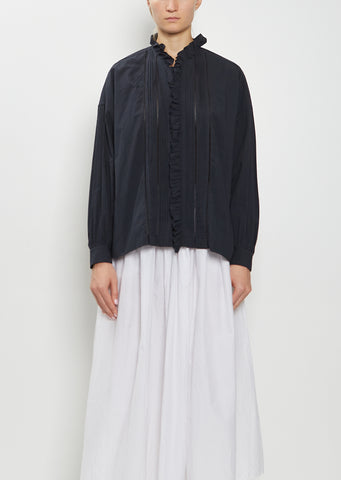 Cotton Ruffle Pintuck Shirt — Black Navy