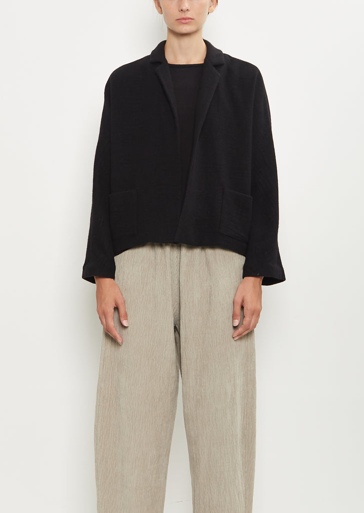 Linen Cashmere Short Open Jacket — Black
