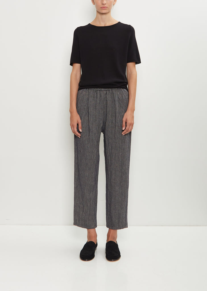 Linen Wool Pinstripe Pleated Tapered Pant — Ecru Blue