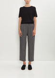 Linen Wool Pinstripe Pleated Tapered Pant — Ecru Blue