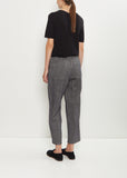 Linen Wool Pinstripe Pleated Tapered Pant — Ecru Blue
