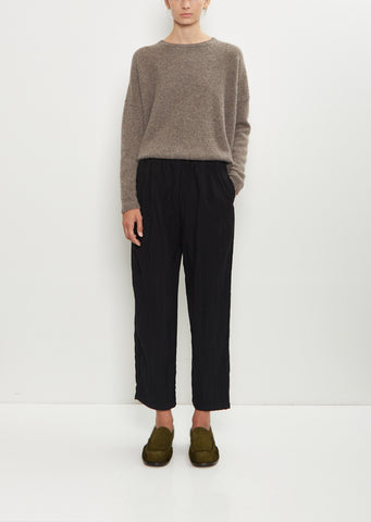 Linen Wool Pinstripe Pleated Tapered Pant — Black