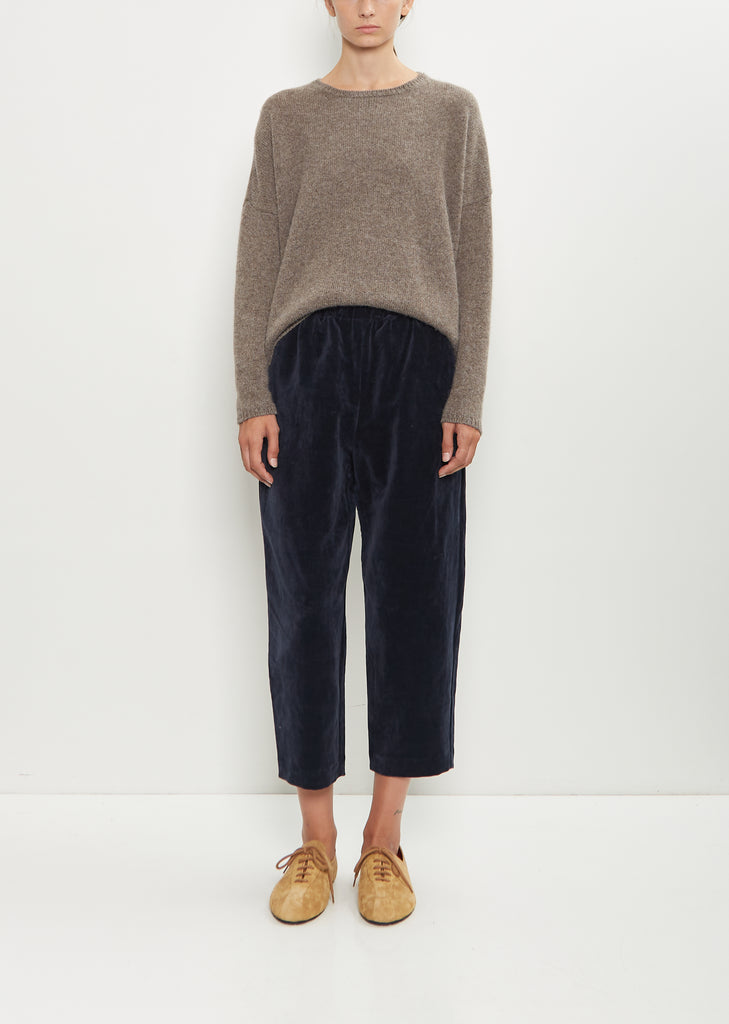 Cotton Linen Velvet Tapered Pant — Blue