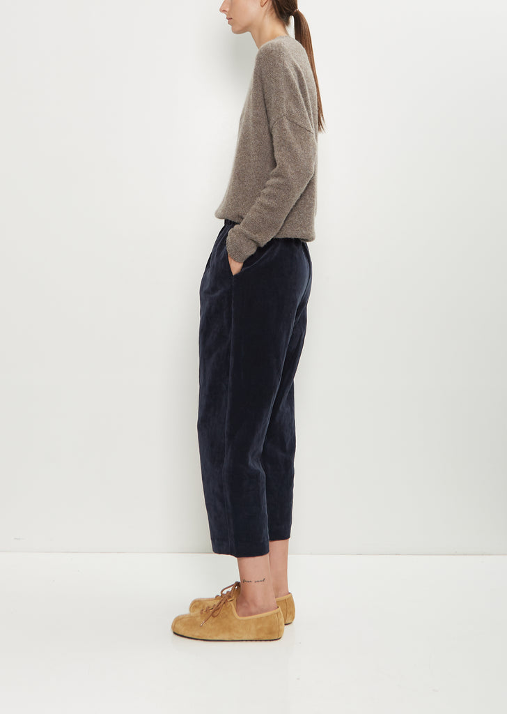 Cotton Linen Velvet Tapered Pant — Blue