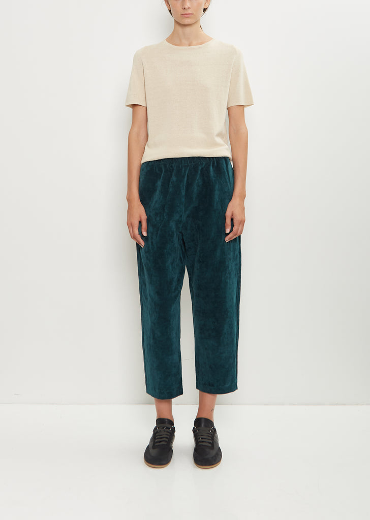 Cotton Linen Velvet Tapered Pant — Peacock Blue