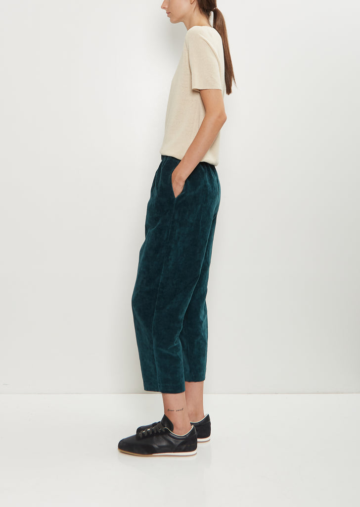 Cotton Linen Velvet Tapered Pant — Peacock Blue