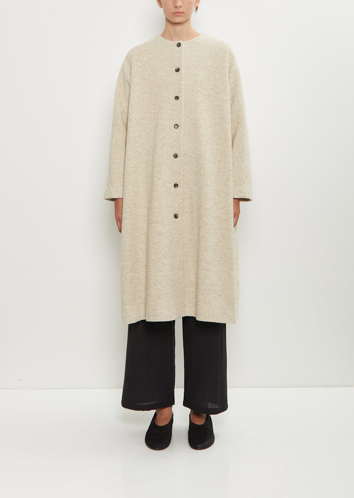 Wool Cotton Collarless Coat