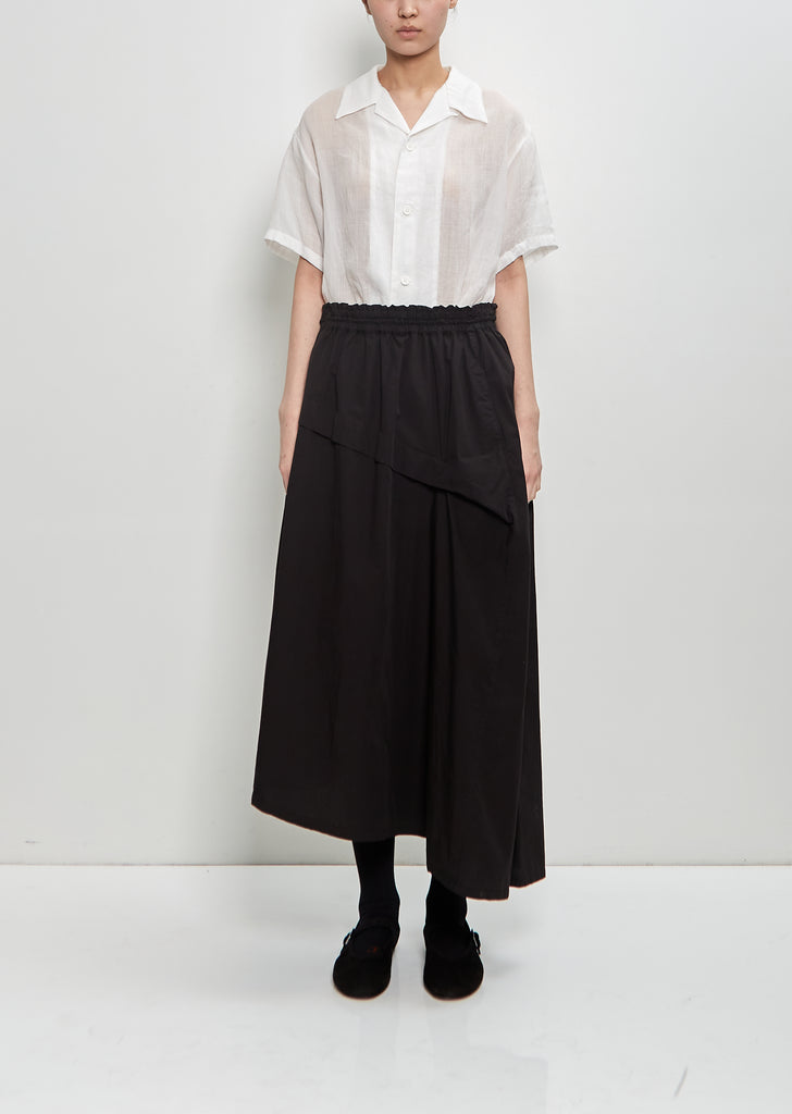 Cotton Tucked Asymmetry Skirt — Black