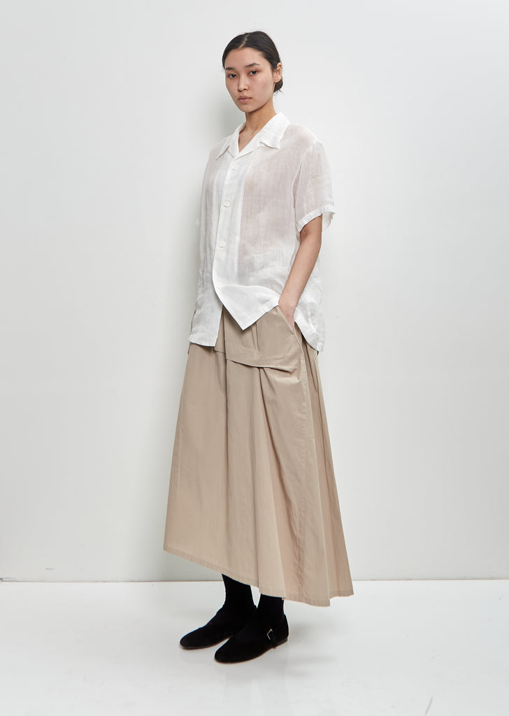 Cotton Tucked Asymmetry Skirt — Beige