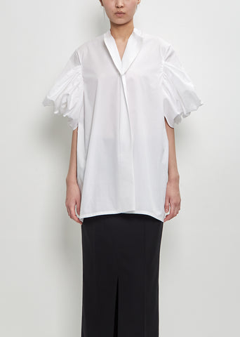 Cotton Rouched Sleeve Top — White