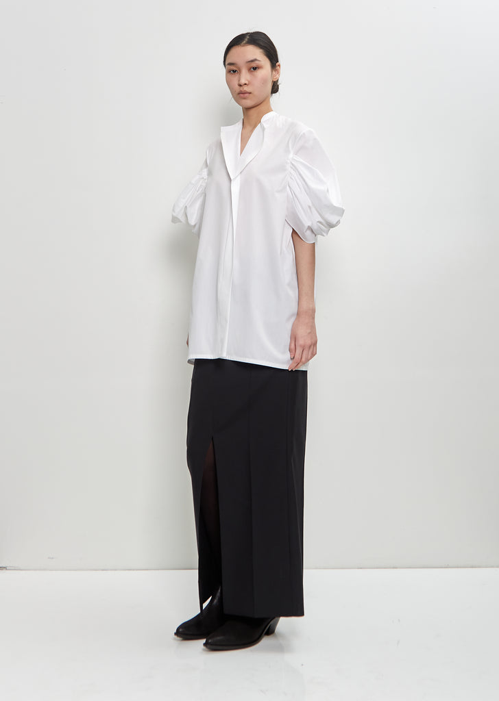 Cotton Rouched Sleeve Top — White