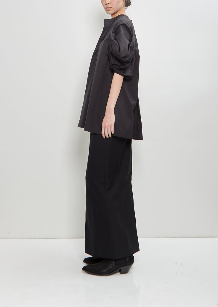 Cotton Rouched Sleeve Top — Black