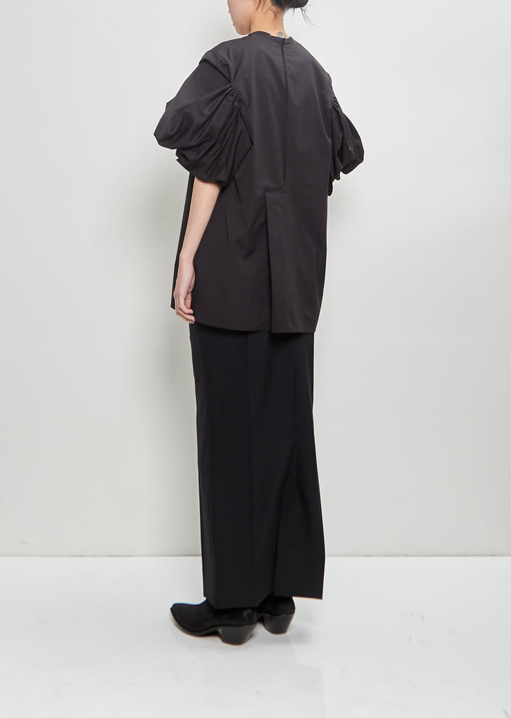 Cotton Rouched Sleeve Top — Black