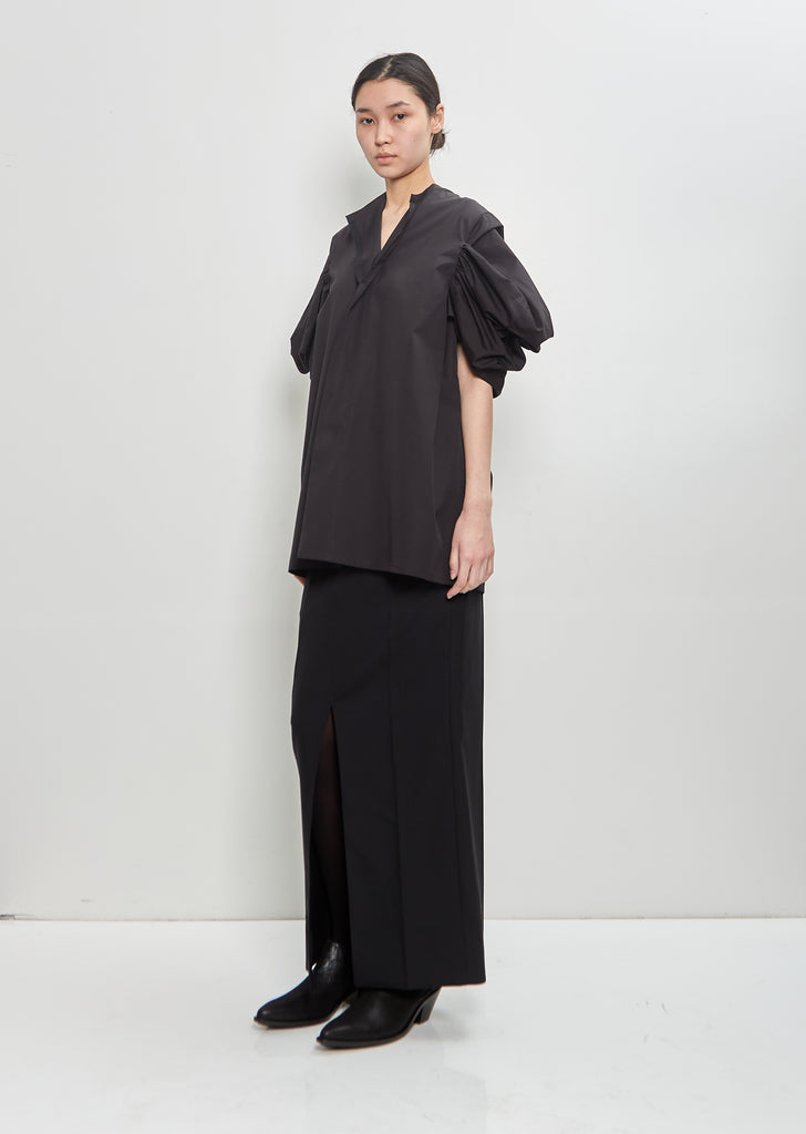 Cotton Rouched Sleeve Top — Black