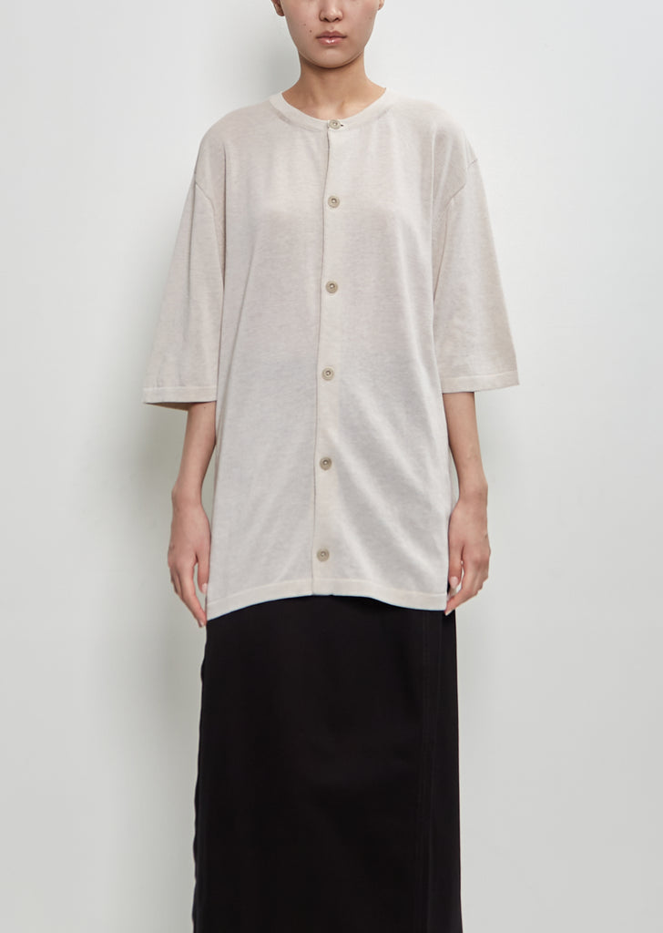 Cotton Short Sleeve Overshirt — Stone Beige Melange