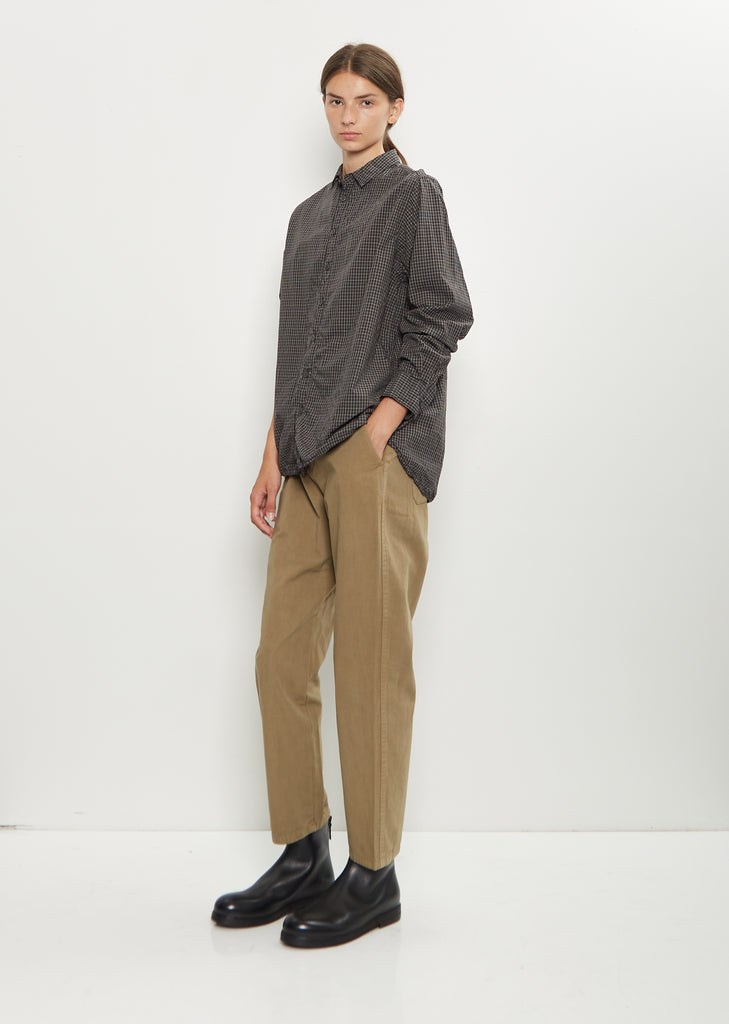 Washed Cotton Mini Checkered Shirt — Black