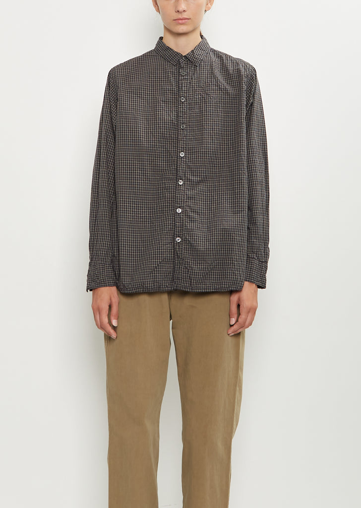 Washed Cotton Mini Checkered Shirt — Black
