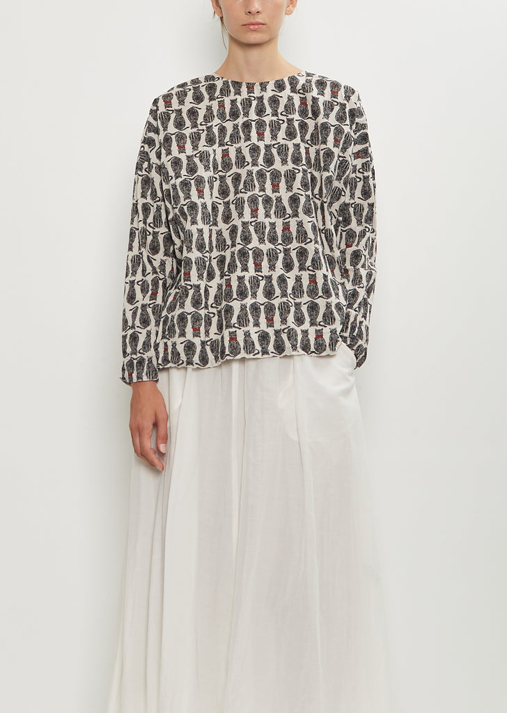 Petit Scarf Cat Patrol Print Cotton Blouse