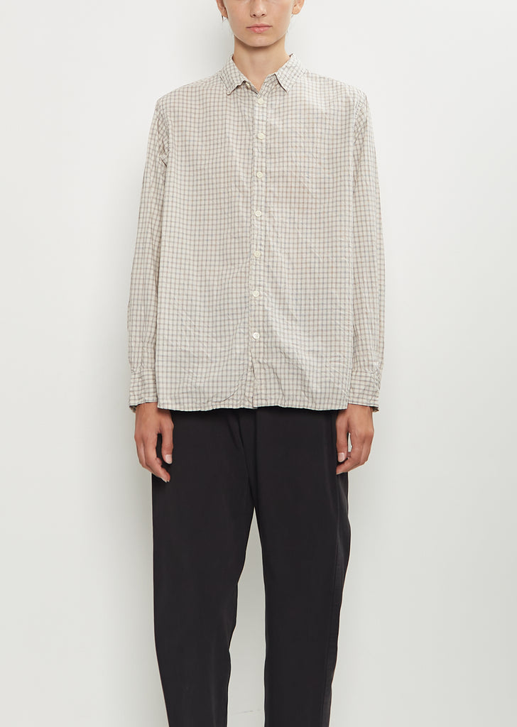 Washed Cotton Mini Checkered Shirt — Off White