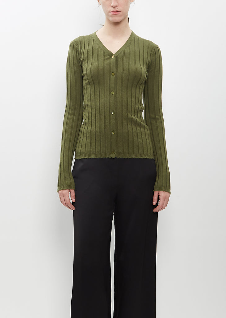 Wool Cashmere Wide Rib Cardigan