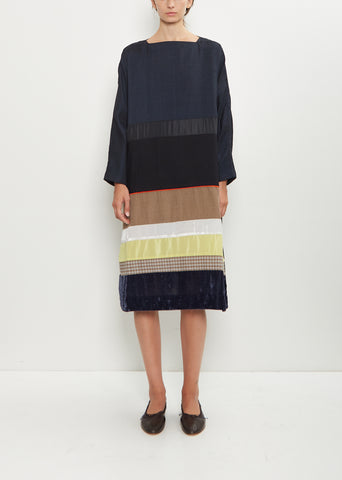 Wool Silk Patchwork Boat Neck Dress