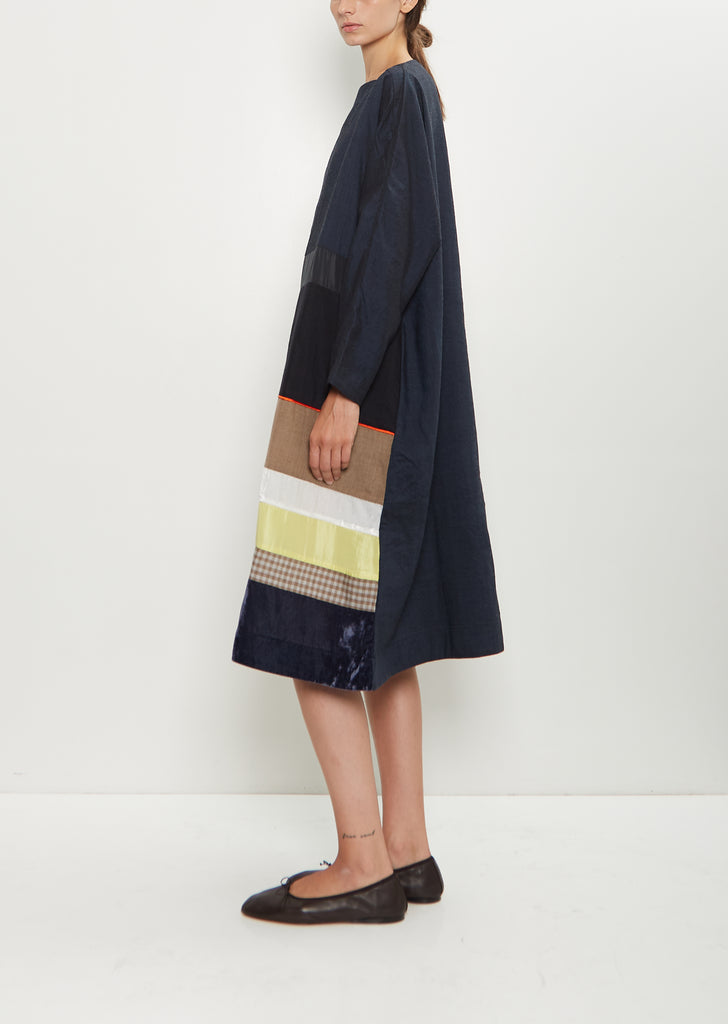 Wool Silk Patchwork Boat Neck Dress