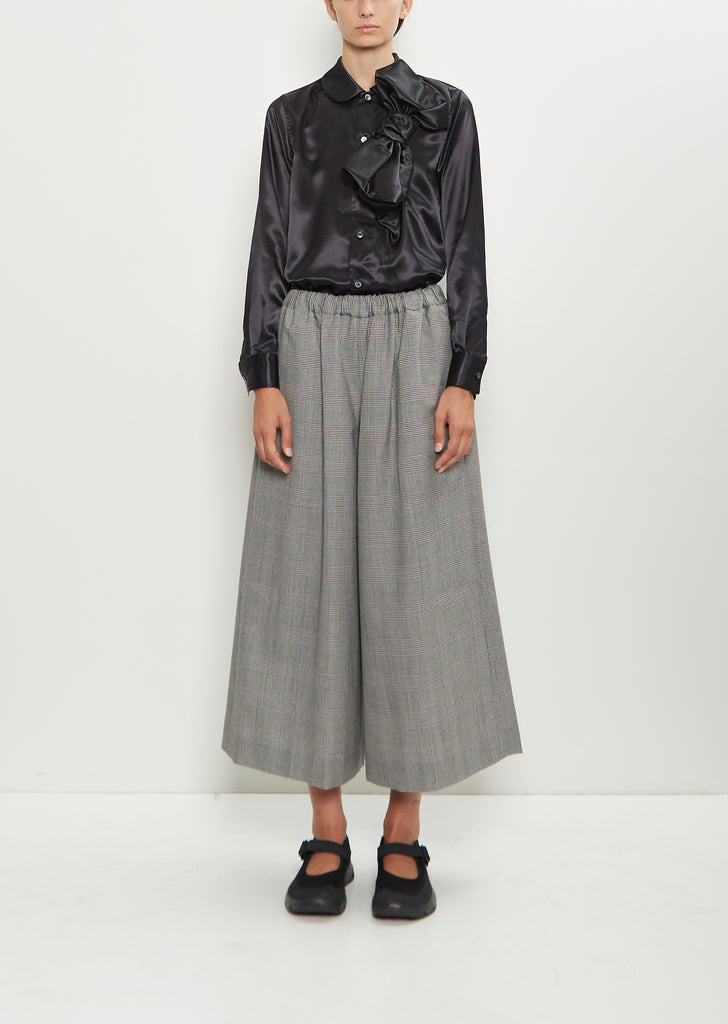 Wide Pull-On Houndstooth Wool Pants