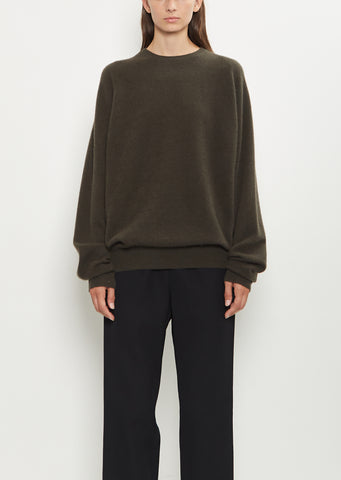 Cashmere BF R-Neck Sweater — Black Olive