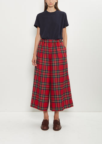 Wide Pull-On Wool Plaid Pants