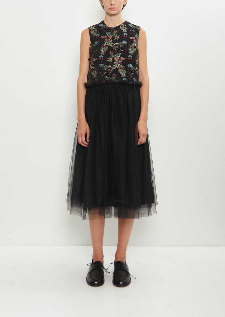 Floral Pattern Cut Jacquard Tulle Dress