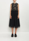 Floral Pattern Cut Jacquard Tulle Dress