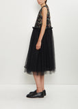 Floral Pattern Cut Jacquard Tulle Dress