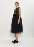 Floral Pattern Cut Jacquard Tulle Dress
