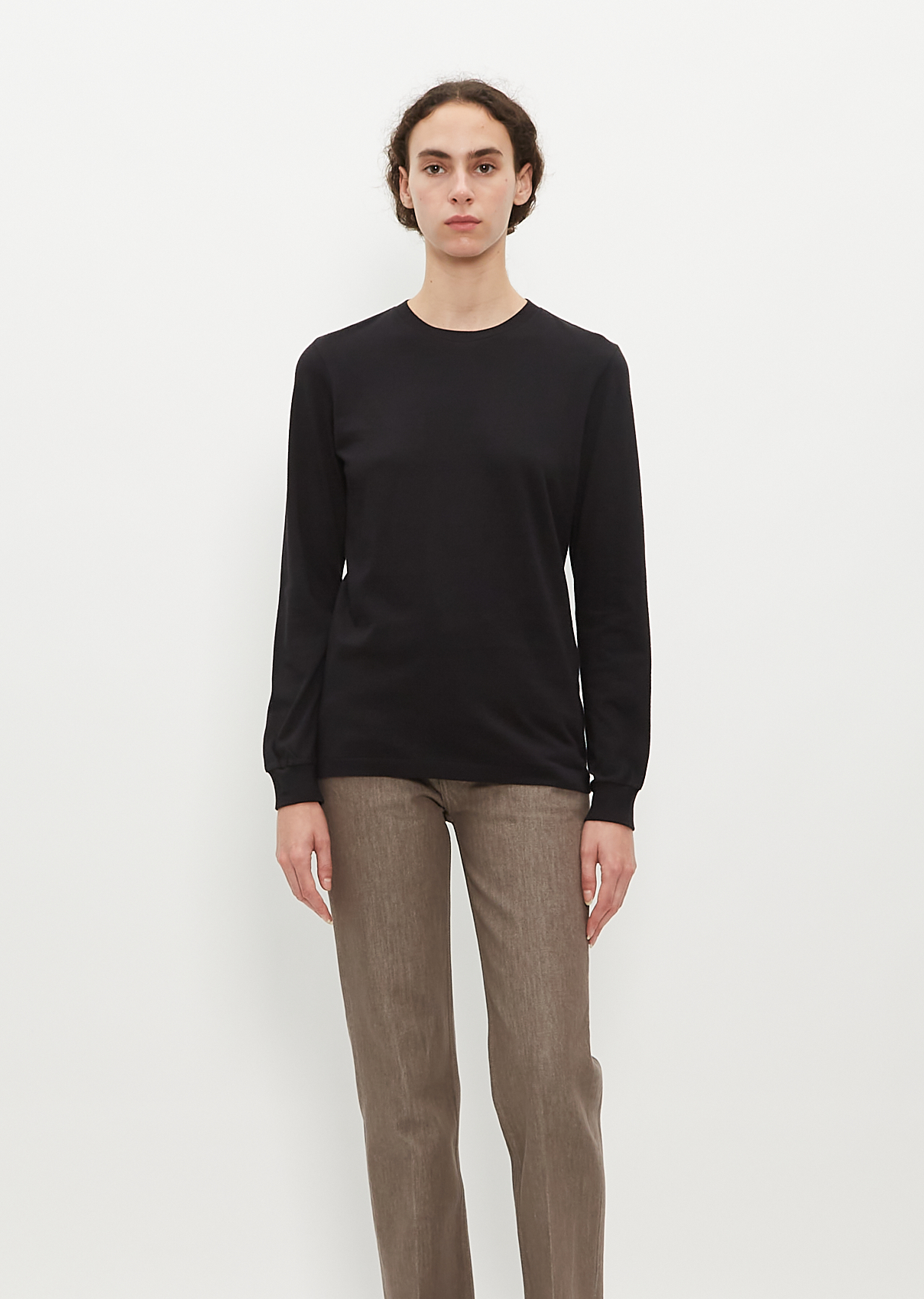 AURALEE◆SEAMLESS ROUND NECK L/S TEE/1/BLK/abau06st Seamless Long Sleeve Tee – La Garçonne