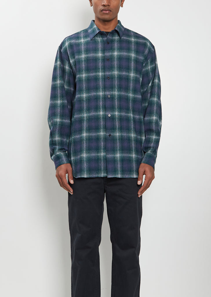Airy Wool Check Shirt — Navy